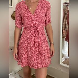 Reformation Monica Wrap mini Dress Red Graphic Print